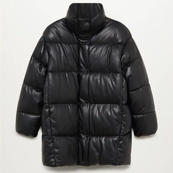 Mango Faux Leather Puffer Jacket Coat New - Picture 12 of 12
